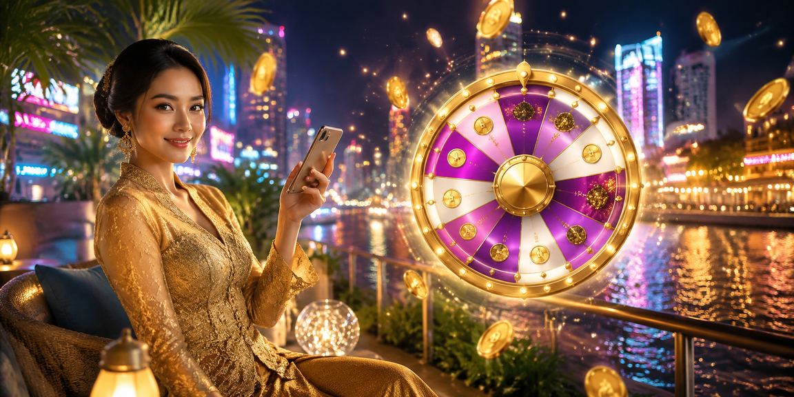 Woman in kebaya in Kuala Lumpur holding a lucky draw prize for sports betting