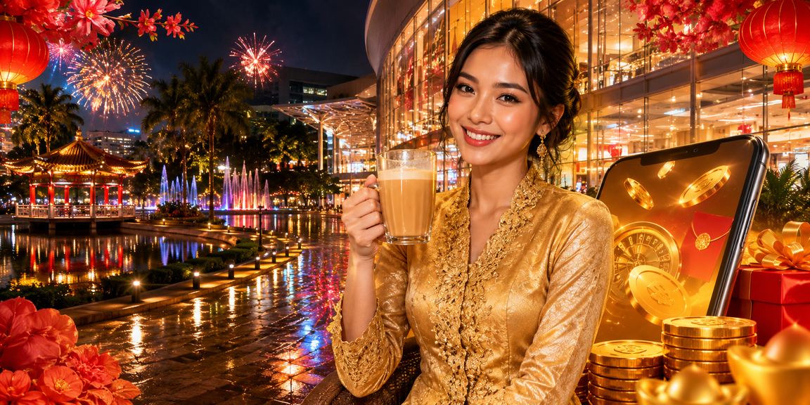 Malaysian woman in kebaya receiving online betting rebate bonus